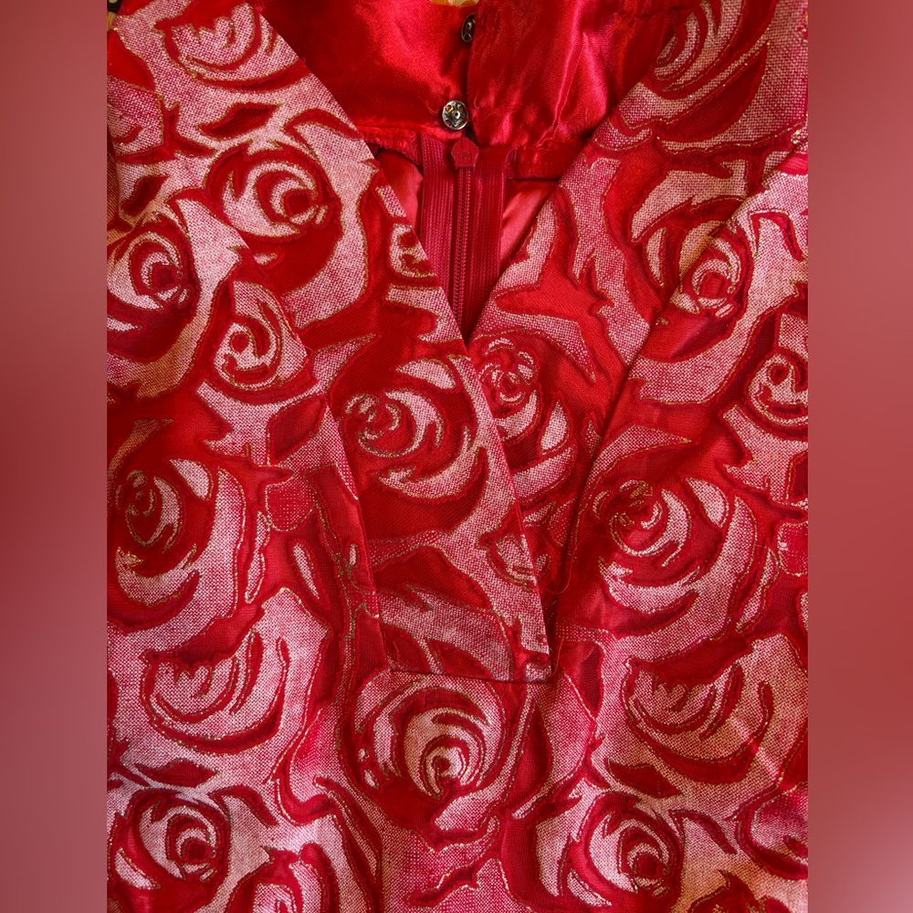 Red Rose Pattern Sleeveless Chinese Style Dress XL - Picture 3 of 5